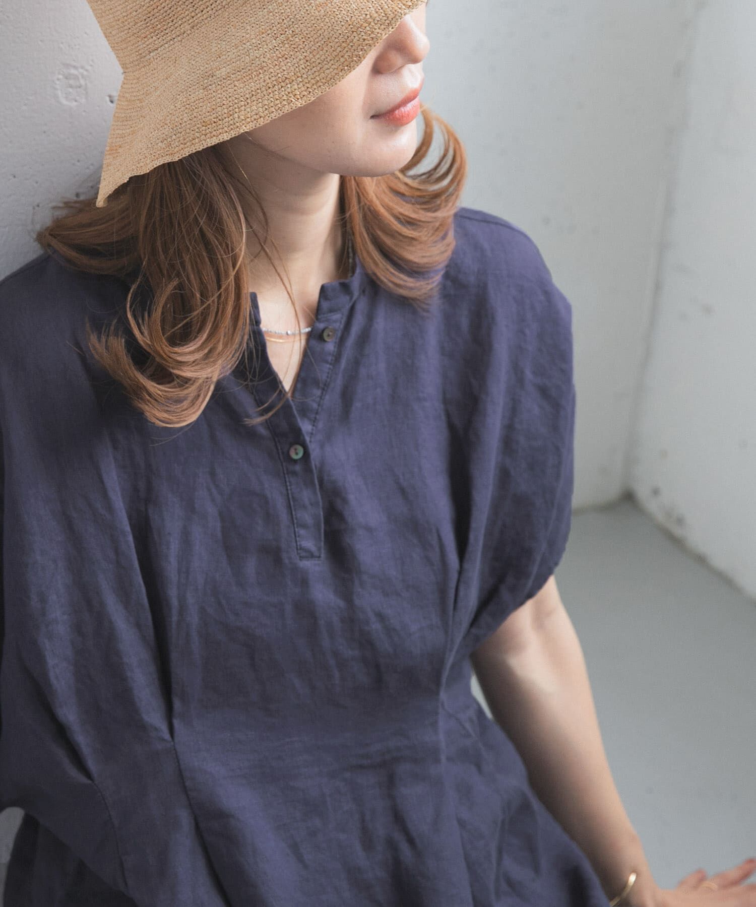 URBAN RESEARCH DOORS「リネンウエストタックスキッパーブラウス」|シャツ・ブラウス|ネイビー