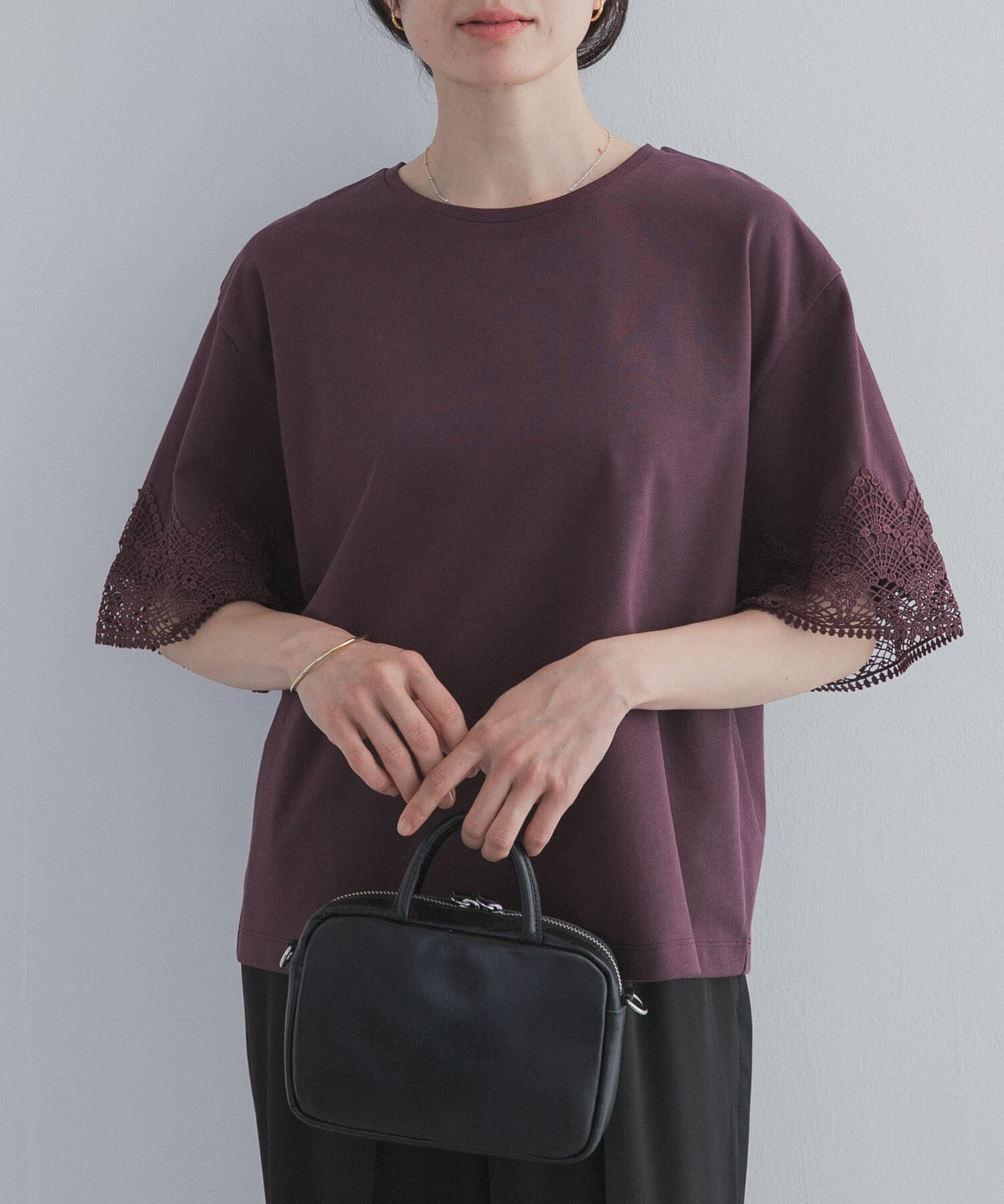 URBAN RESEARCH DOORS「レーススリーブTシャツ」|Tシャツ・カットソー|ブラウン