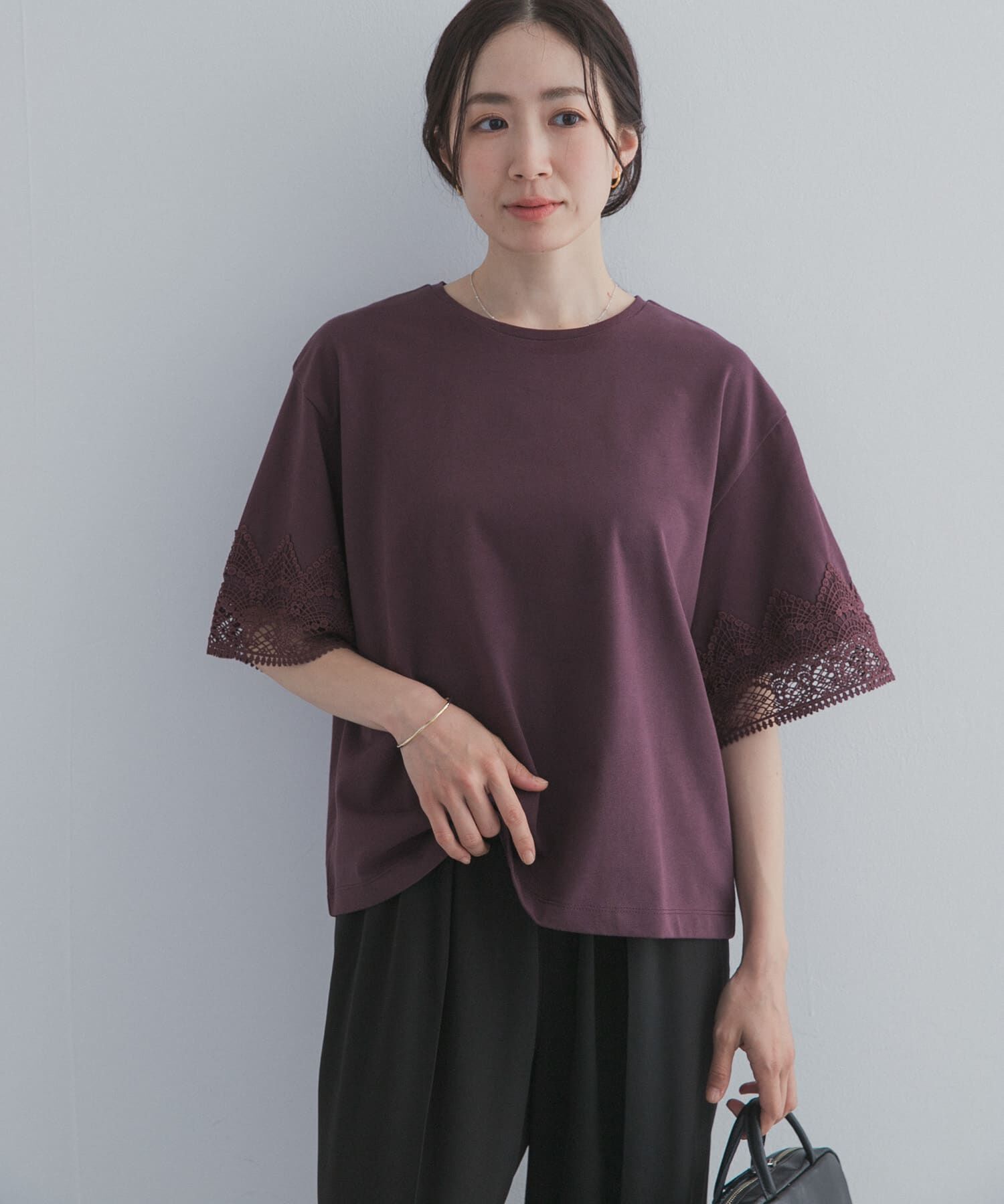 URBAN RESEARCH DOORS「レーススリーブTシャツ」|Tシャツ・カットソー|
