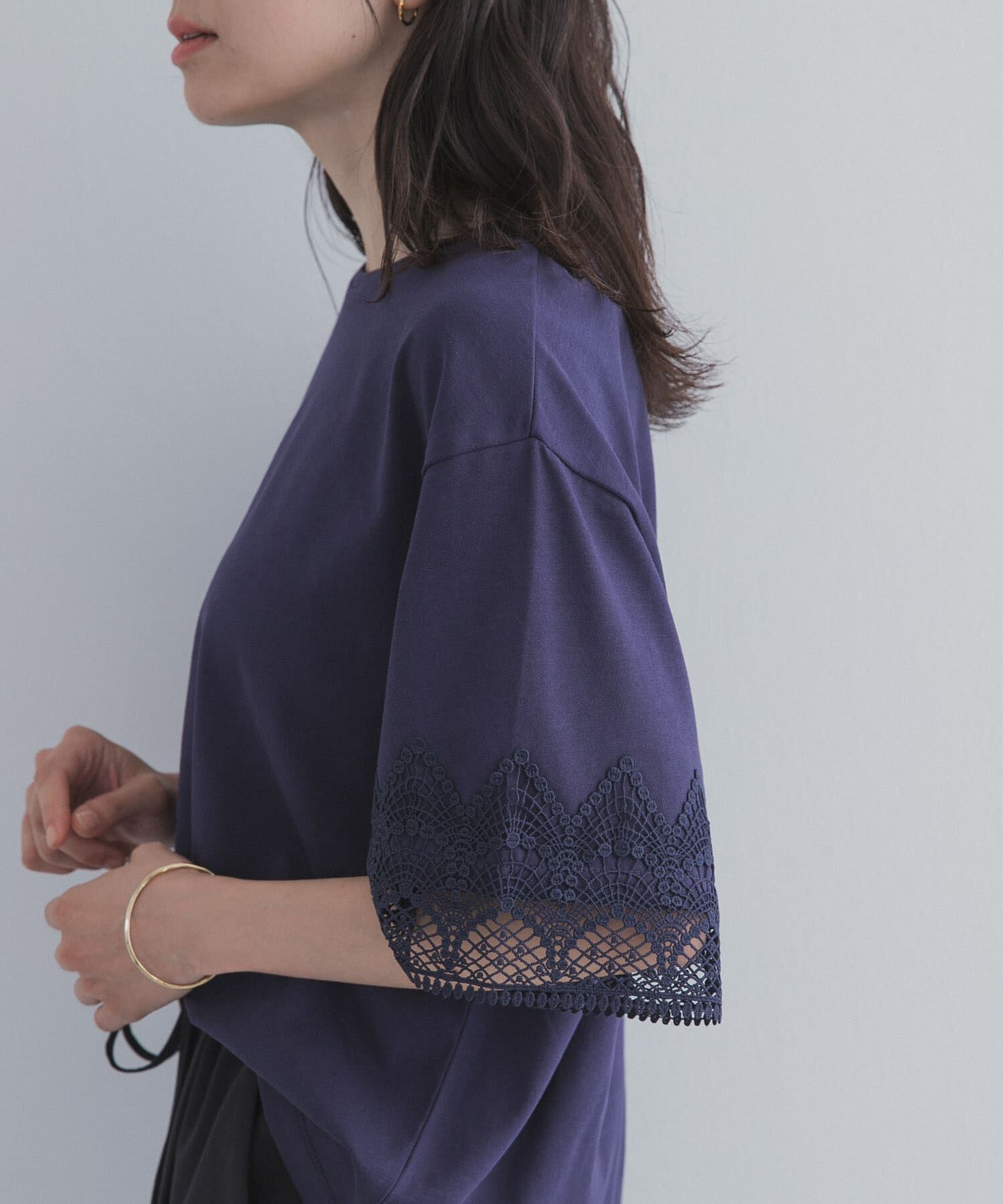 URBAN RESEARCH DOORS「レーススリーブTシャツ」|Tシャツ・カットソー|