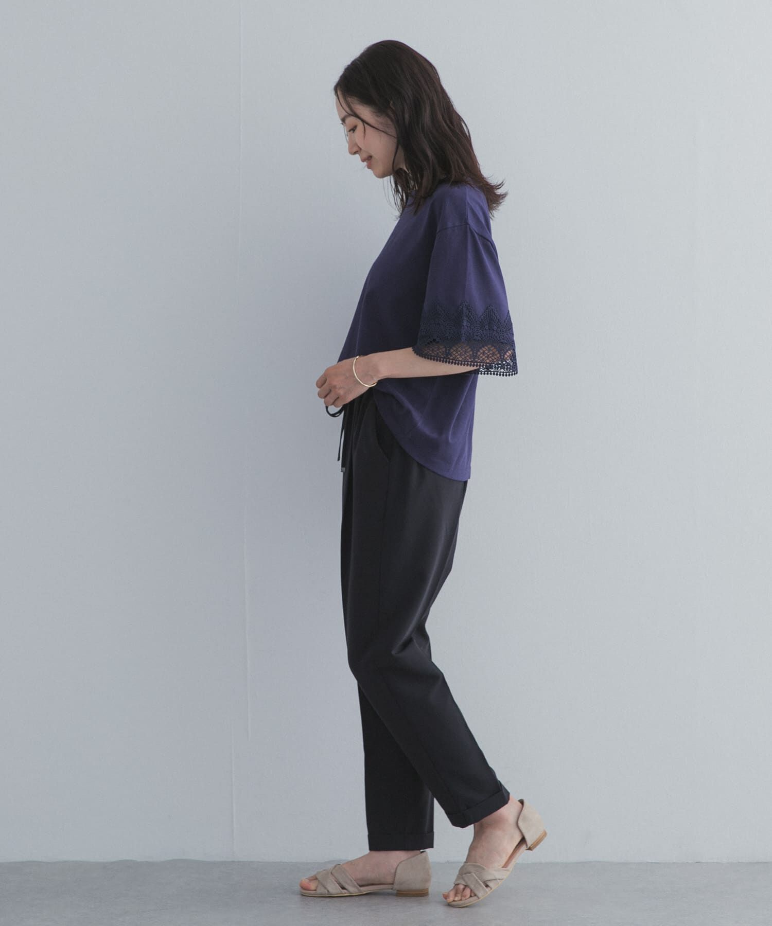 URBAN RESEARCH DOORS「レーススリーブTシャツ」|Tシャツ・カットソー|