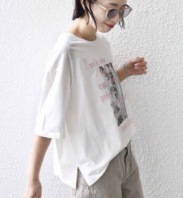 SHIPS for women「【WEB限定】オーガニック コットン 5分袖 フォト TEE」|Tシャツ・カットソー|
