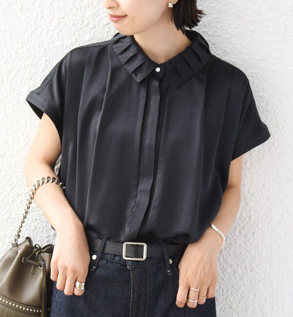SHIPS for women「【WEB限定】〈手洗い可能〉サテン 襟 タック デザイン ブラウス」|シャツ・ブラウス|