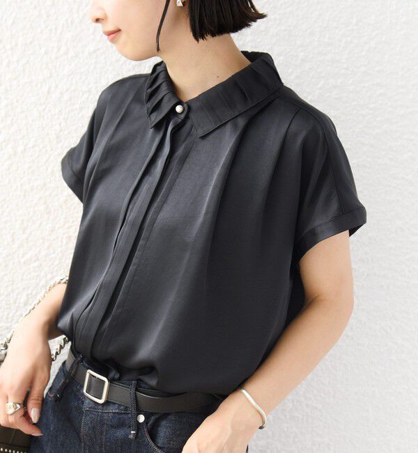 SHIPS for women「【WEB限定】〈手洗い可能〉サテン 襟 タック デザイン ブラウス」|シャツ・ブラウス|