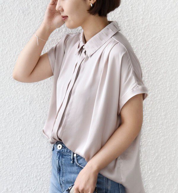 SHIPS for women「【WEB限定】〈手洗い可能〉サテン 襟 タック デザイン ブラウス」|シャツ・ブラウス|