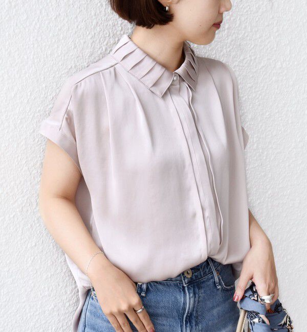 SHIPS for women「【WEB限定】〈手洗い可能〉サテン 襟 タック デザイン ブラウス」|シャツ・ブラウス|