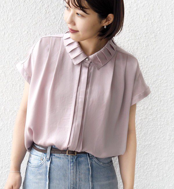 SHIPS for women「【WEB限定】〈手洗い可能〉サテン 襟 タック デザイン ブラウス」|シャツ・ブラウス|ピンク系