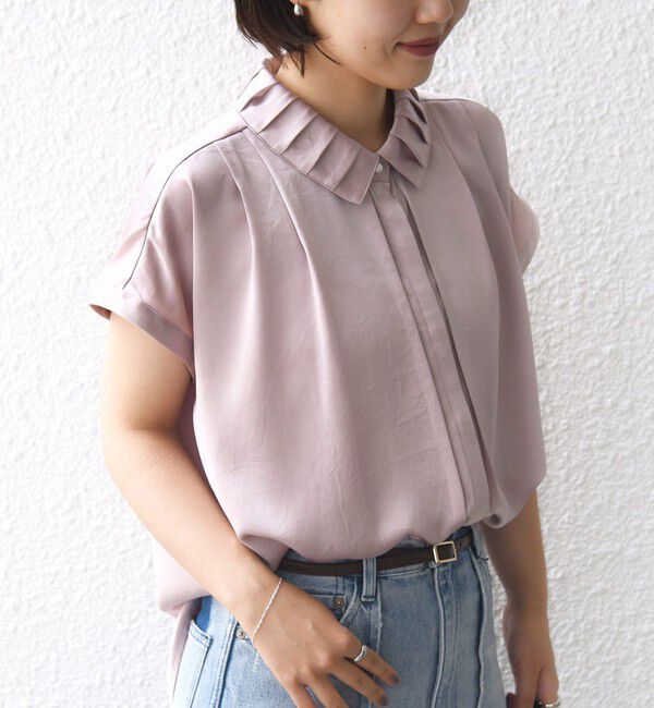 SHIPS for women「【WEB限定】〈手洗い可能〉サテン 襟 タック デザイン ブラウス」|シャツ・ブラウス|