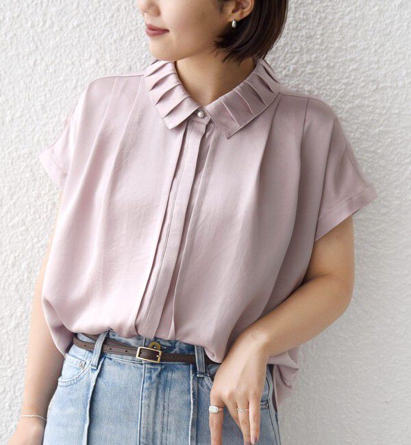 SHIPS for women「【WEB限定】〈手洗い可能〉サテン 襟 タック デザイン ブラウス」|シャツ・ブラウス|