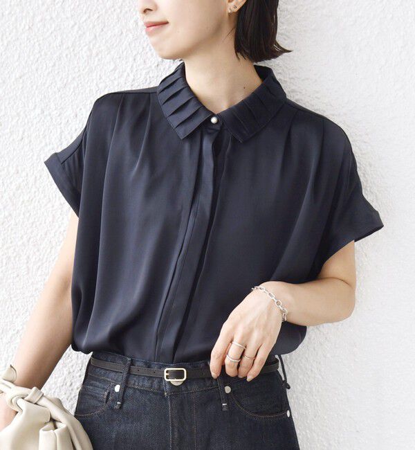SHIPS for women「【WEB限定】〈手洗い可能〉サテン 襟 タック デザイン ブラウス」|シャツ・ブラウス|