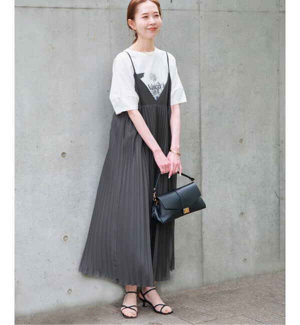 SLOBE IENA「《追加》パウダリーサテンプリーツキャミワンピース」|ワンピース|ブラック A