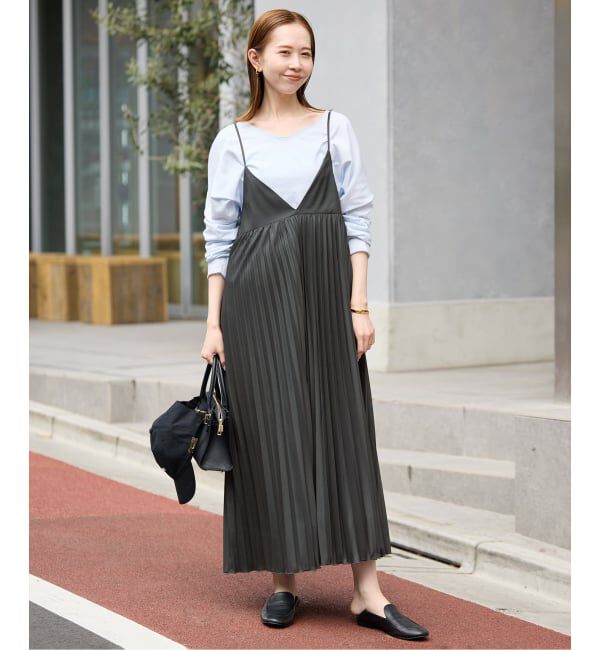 SLOBE IENA「《追加》パウダリーサテンプリーツキャミワンピース」|ワンピース|