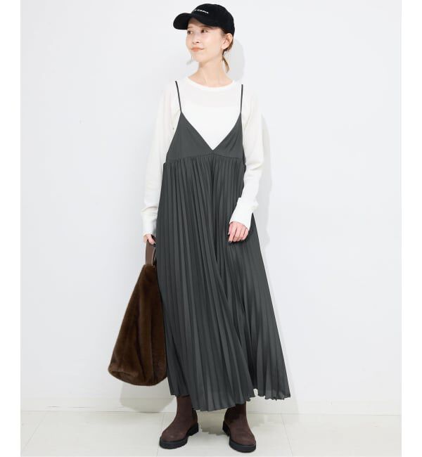SLOBE IENA「《追加》パウダリーサテンプリーツキャミワンピース」|ワンピース|