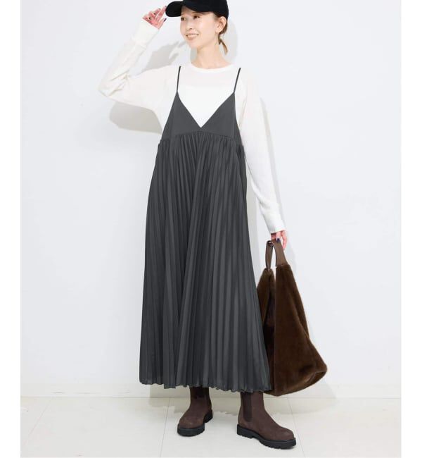 SLOBE IENA「《追加》パウダリーサテンプリーツキャミワンピース」|ワンピース|