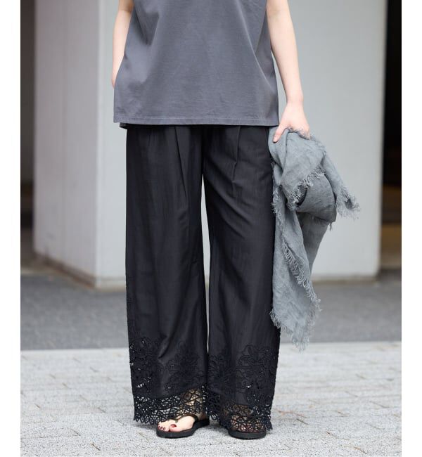 IENA「《追加》カットワークレースパンツ」|その他|ブラック