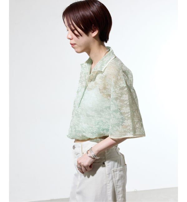 IENA「《一部店舗限定/手洗い可》フラワージャガード シャツプルオーバー」|ニット・セーター|
