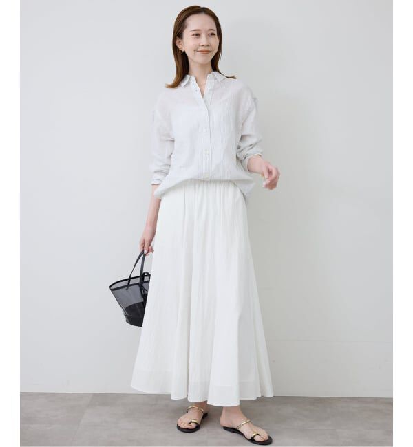SLOBE IENA「《WEB限定/追加2》ナイロンワッシャー切り替えギャザースカート」|スカート|