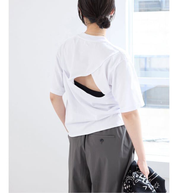 IENA「FOLKIN' VIOLETTE ROOM BACK OPEN TEE Tシャツ FVR26411」|Tシャツ・カットソー|