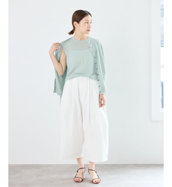 IENA「《アンサンブル対応/手洗い可》ハイツイストリネンクルーネックカーディガン」|カーディガン|