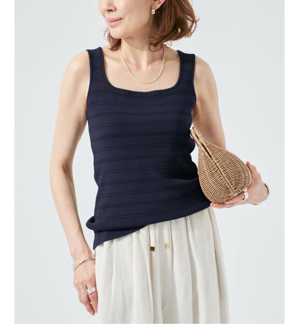 VERMEIL par iena「《手洗い可》リブスクエアネックノースリーブ」|タンクトップ|ネイビーベース