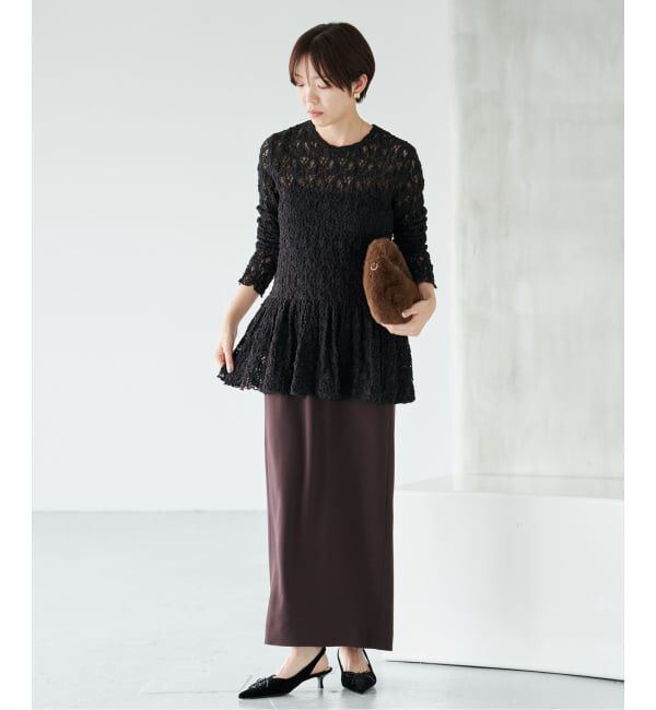 IENA「《WEB限定/追加予約》Flowerストレッチレース ペプラムプルオーバー」|Tシャツ・カットソー|