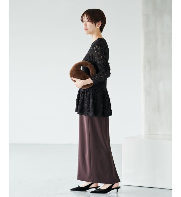 IENA「《WEB限定/追加予約》Flowerストレッチレース ペプラムプルオーバー」|Tシャツ・カットソー|
