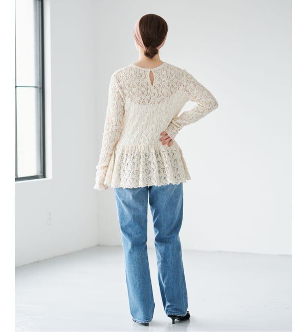IENA「《WEB限定/追加予約》Flowerストレッチレース ペプラムプルオーバー」|Tシャツ・カットソー|