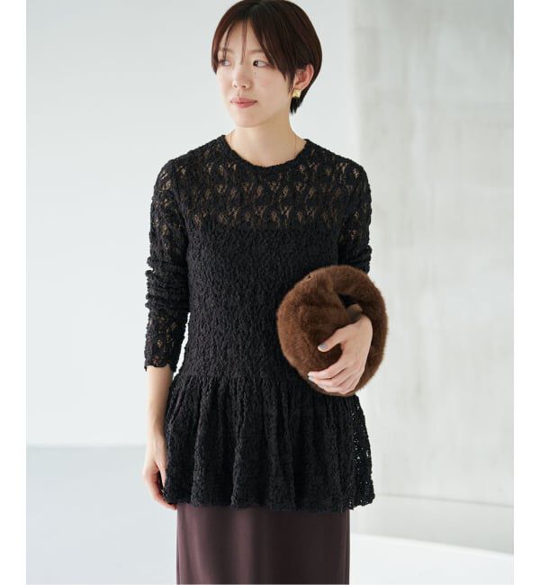 IENA「《WEB限定/追加予約》Flowerストレッチレース ペプラムプルオーバー」|Tシャツ・カットソー|
