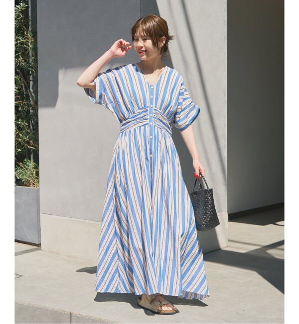 Spick and Span「《WEB限定追加》ne Quittez pas Cotton Voile Stripe Waist Gather Dress」|ワンピース|