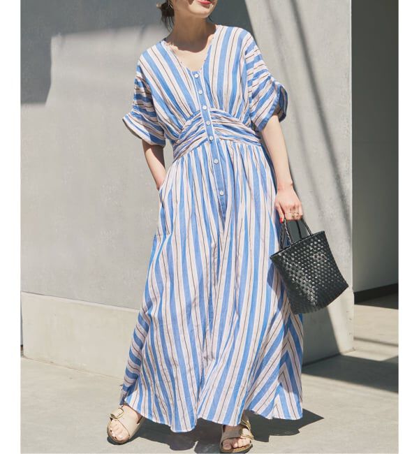 Spick and Span「《WEB限定追加》ne Quittez pas Cotton Voile Stripe Waist Gather Dress」|ワンピース|