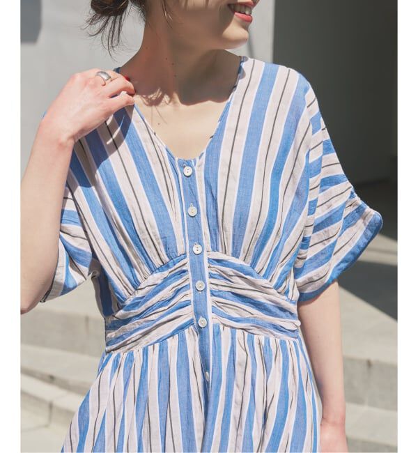 Spick and Span「《WEB限定追加》ne Quittez pas Cotton Voile Stripe Waist Gather Dress」|ワンピース|