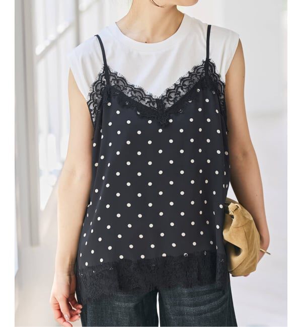 Spick and Span「《セットアップ可》レースドッキングドットサテンキャミ」|キャミソール|