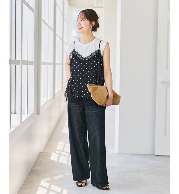 Spick and Span「《セットアップ可》レースドッキングドットサテンキャミ」|キャミソール|