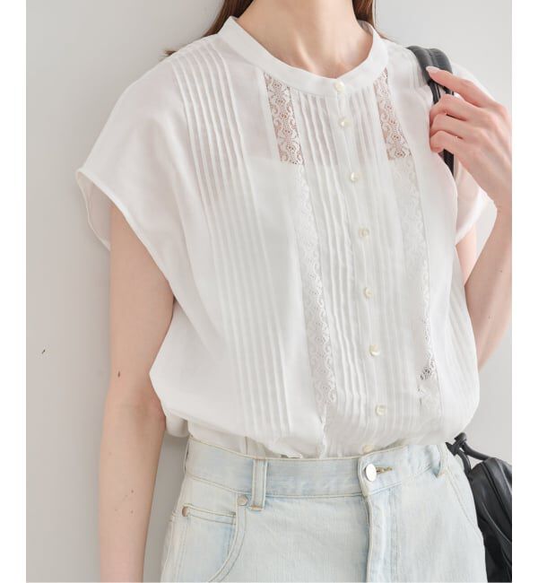 U by SPICK&SPAN「《WEB限定 / 追加予約》レースピンタックフレンチスリーブブラウス」|シャツ・ブラウス|ホワイト