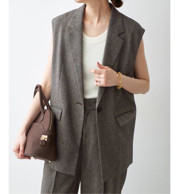 Spick and Span「《セットアップ可 / 予約》ネップツイードシングルブレストジレ」|その他|ブラウン