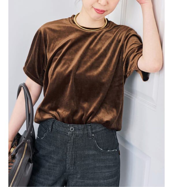 Spick and Span「《予約》TA / PEベロアTシャツ」|Tシャツ・カットソー|ブラウン
