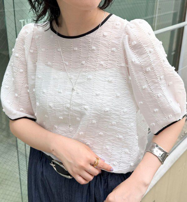 fredy emue「【大人気ブラウスの半袖バージョンが登場！】バック釦配色パイピング半袖ブラウス」|シャツ・ブラウス|