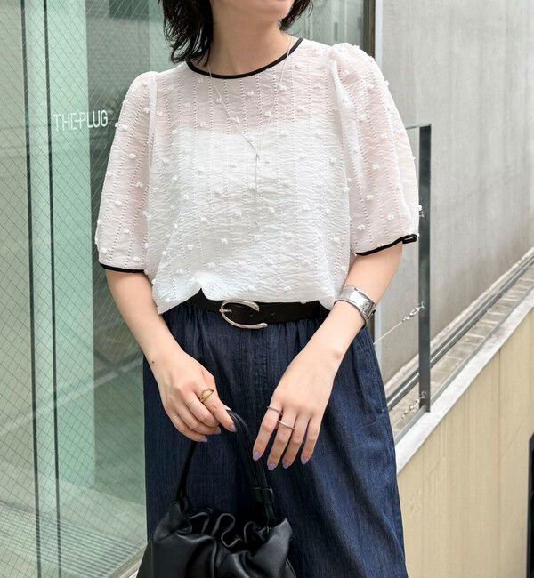 fredy emue「【大人気ブラウスの半袖バージョンが登場！】バック釦配色パイピング半袖ブラウス」|シャツ・ブラウス|