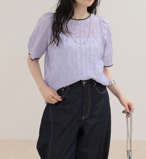 fredy emue「【大人気ブラウスの半袖バージョンが登場！】バック釦配色パイピング半袖ブラウス」|シャツ・ブラウス|ラベンダー