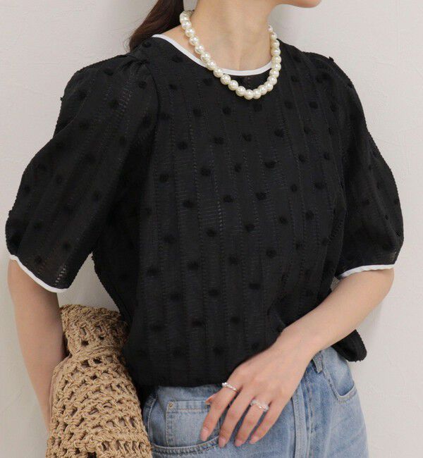 fredy emue「【大人気ブラウスの半袖バージョンが登場！】バック釦配色パイピング半袖ブラウス」|シャツ・ブラウス|