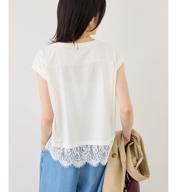 Rope&rsquo;Picnic「レースドッキングフレンチスリーブトップス/UVカット・接触冷感・汗染み防止」|Tシャツ・カットソー|