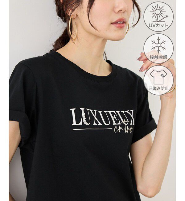 Rope&rsquo;Picnic「パール付きロゴTシャツ/UVカット・接触冷感・汗染み防止」|Tシャツ・カットソー|ブラック(01)