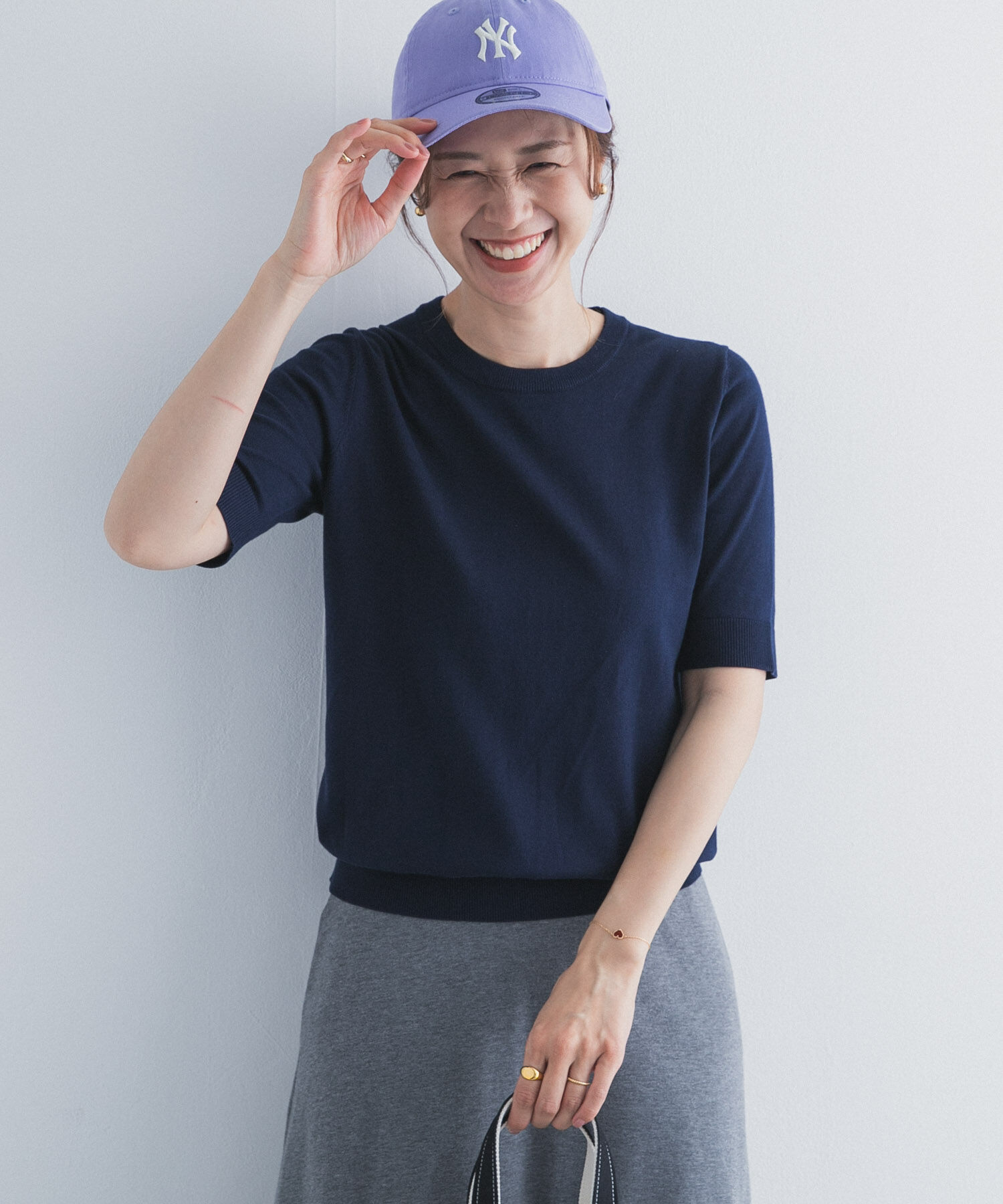 URBAN RESEARCH DOORS「『UR TECH ひやサラクール』コットンハーフスリーブKNIT」|ニット・セーター|ネイビー