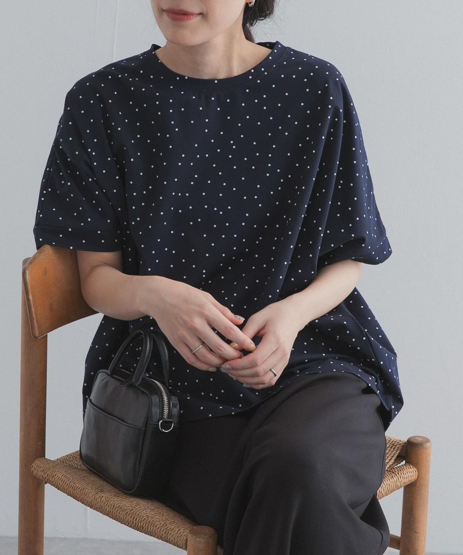 URBAN RESEARCH DOORS「ドットシルケットプルオーバー」|Tシャツ・カットソー|ネイビー