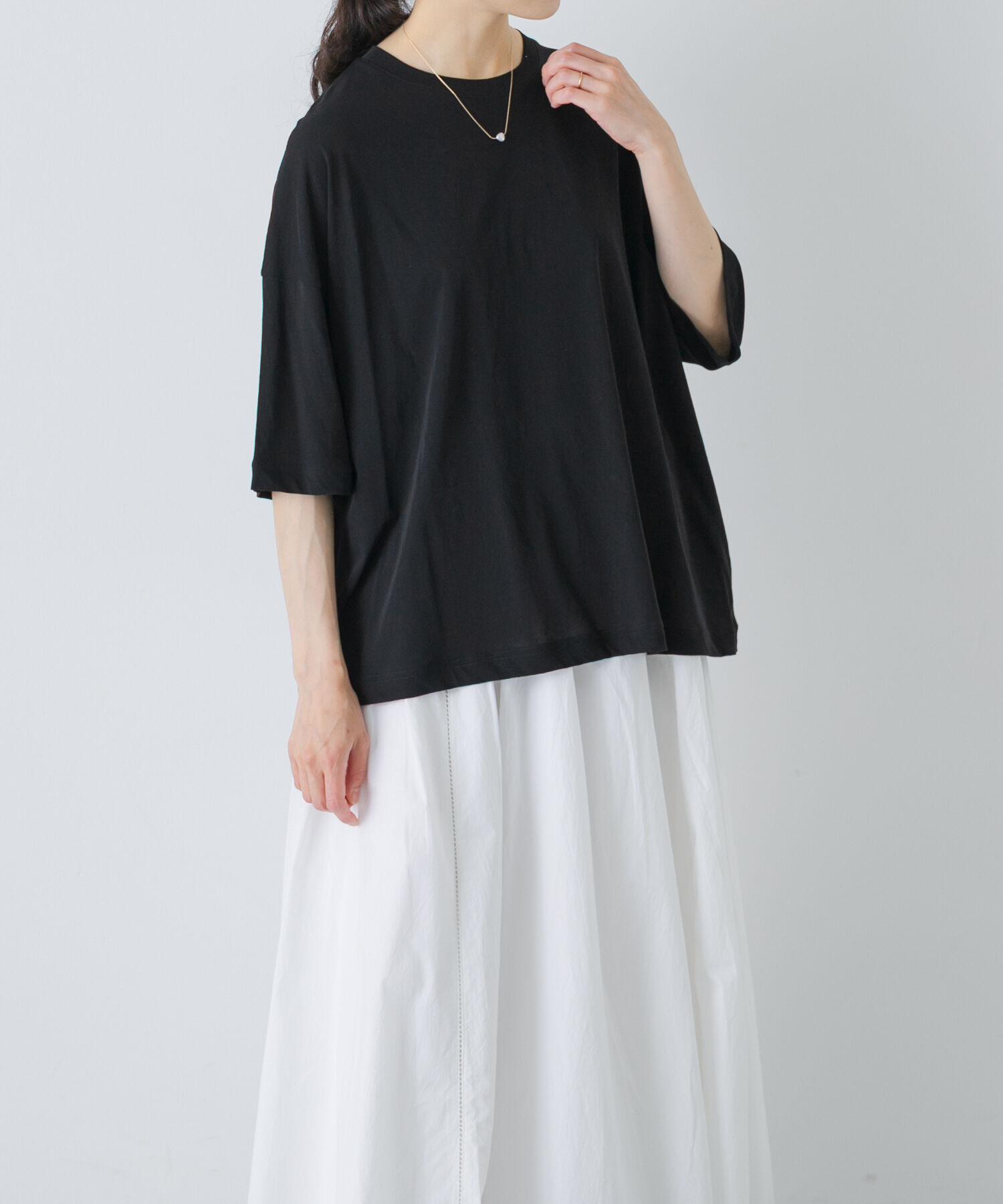 かぐれ「ハイツイストコットン半袖Tシャツ」|Tシャツ・カットソー|ブラック