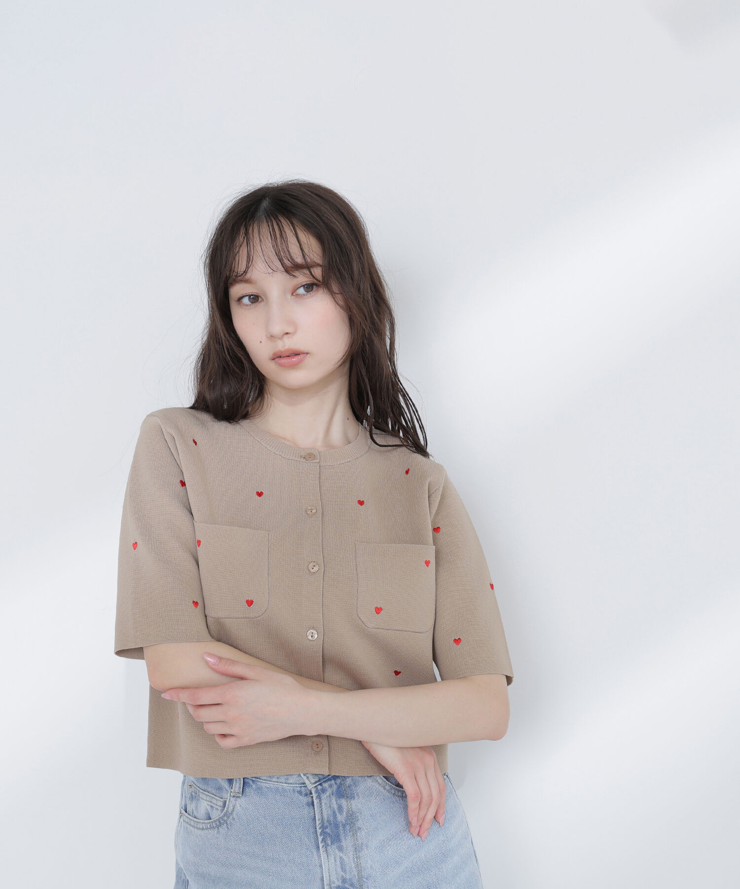  「<Oggi.jp掲載>ハート刺繍ニットジャケット」|ニット・セーター|