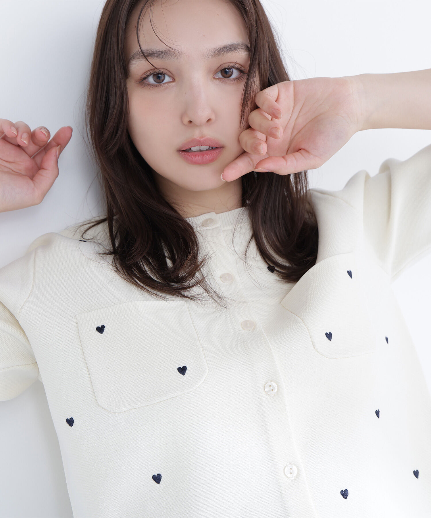  「ハート刺繍ニットジャケット」|ニット・セーター|オフホワイト2