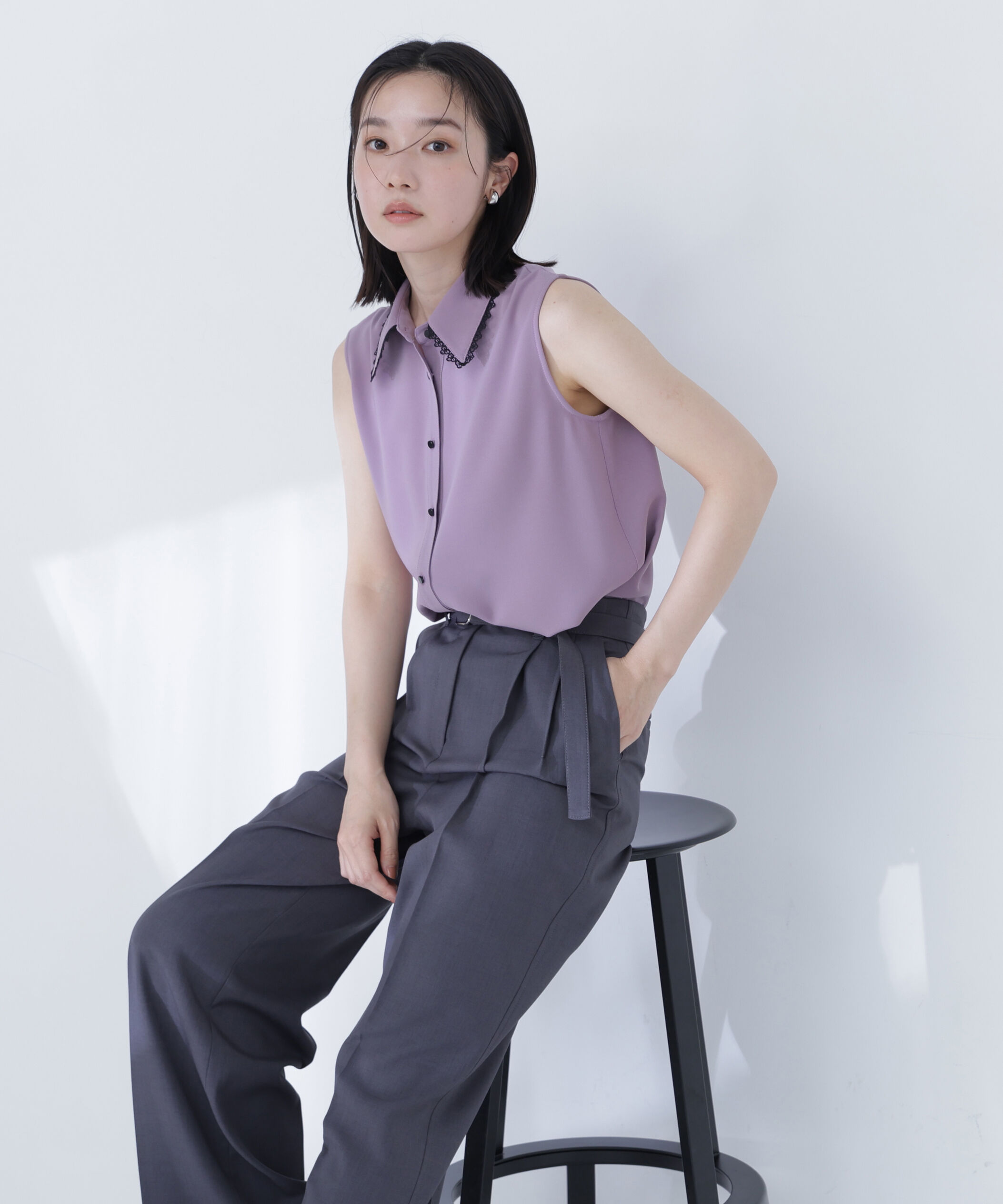  「〈山本里菜さんコラボ〉レーストリミングカラーブラウス」|シャツ・ブラウス|