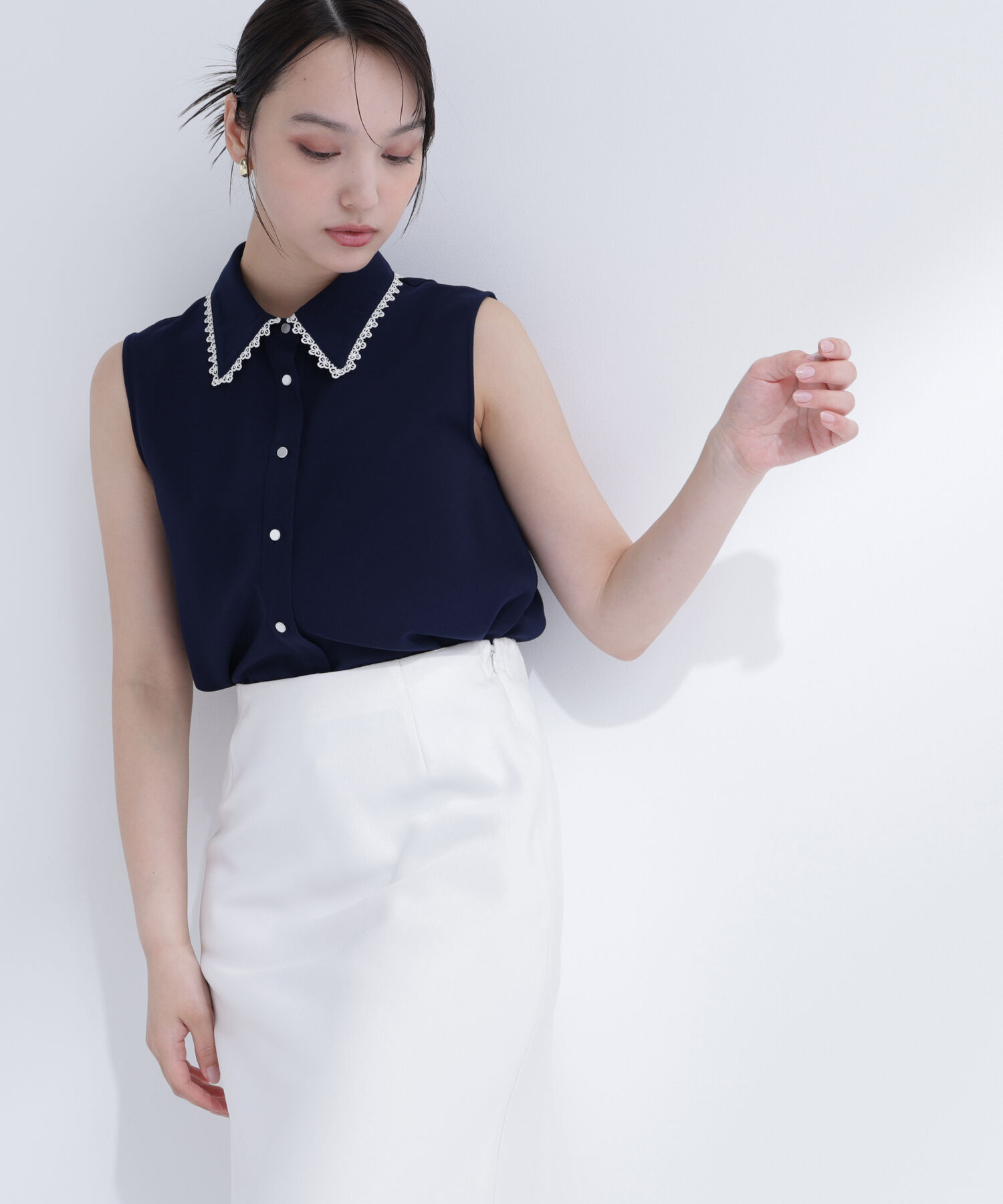  「〈山本里菜さんコラボ〉レーストリミングカラーブラウス」|シャツ・ブラウス|