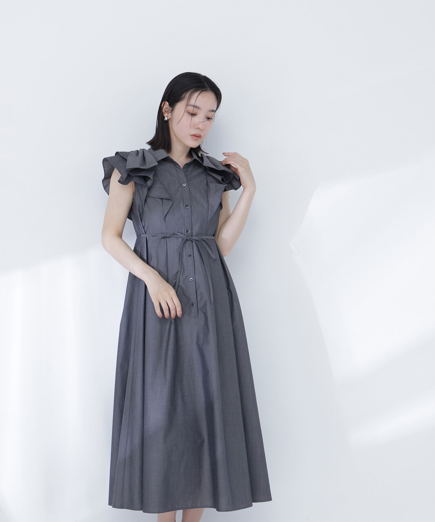  「〈山本里菜さんコラボ〉リボンラッフルシャツワンピース」|ワンピース|